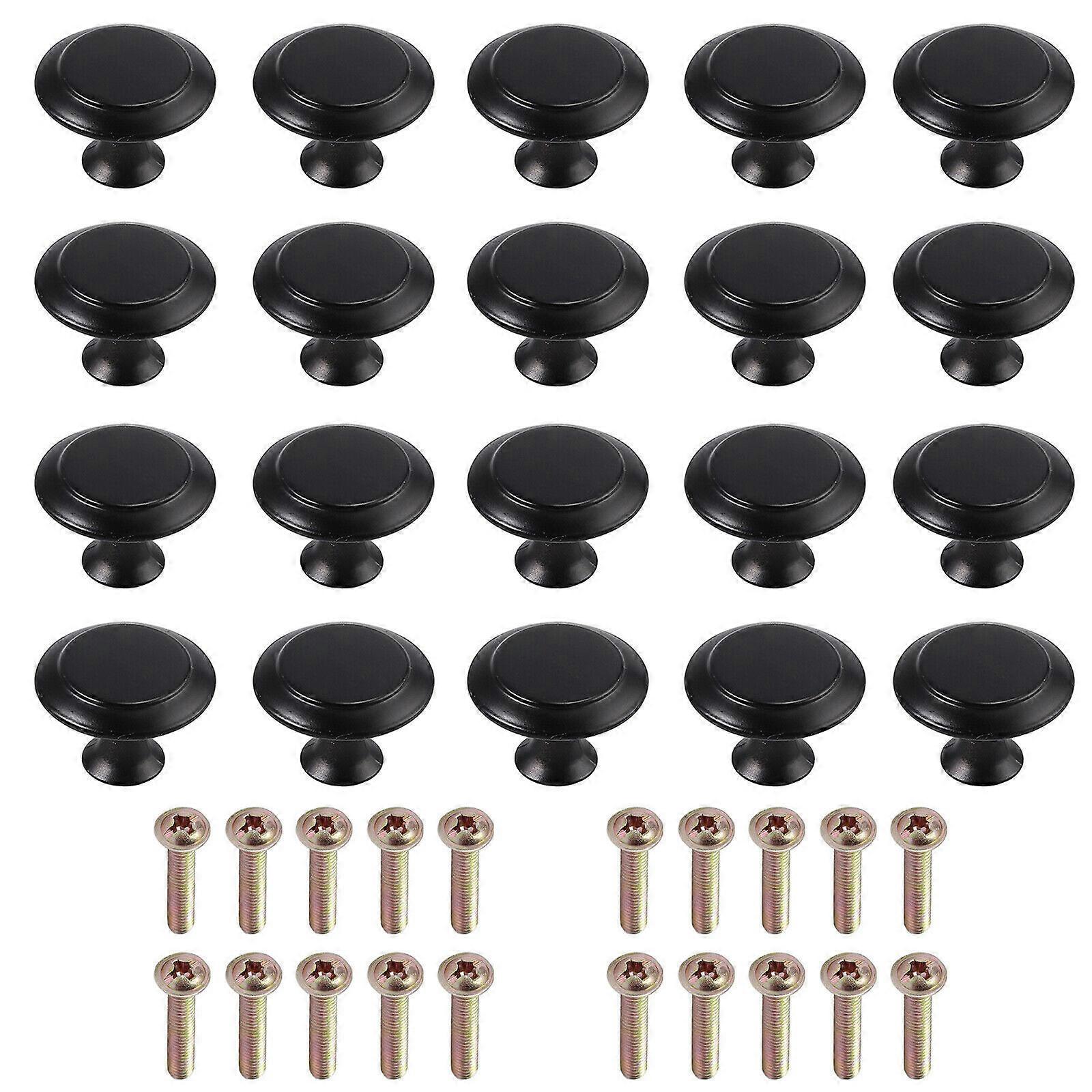 20 Pieces Matte Black Drawer Knobs,Round Cupboard Knobs Furniture Knobs with Screws for Cabinet Kitchen Bedside Tables 27*22mm