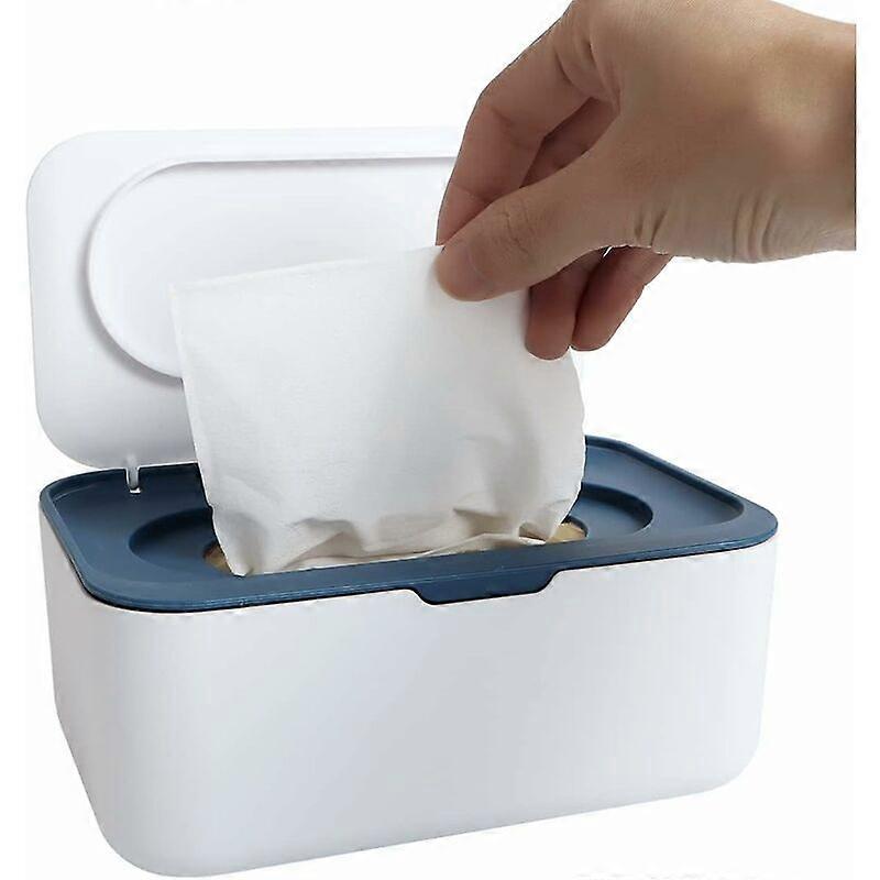Box of Wet Tissues. Storage Box, Wipes Case, Tissue Box with Lid, Baby Towel Box Keeps Wipes Fresh (Blue)