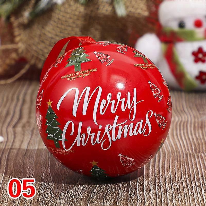 1PC Navidad Party Santa Printing Round Empty Case Mini Tin Box Candy Storage Case Round Ball Shaped