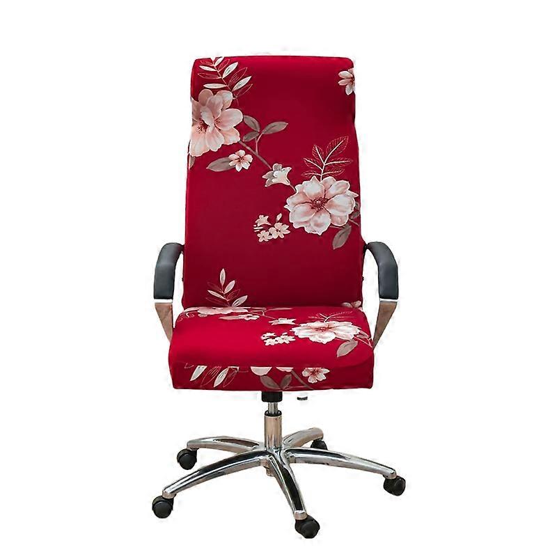 Office Chair Cover Red Floral Medium Non Slip Rotating Seat Case Universal Armrest Protector For Business Use Chair Covers