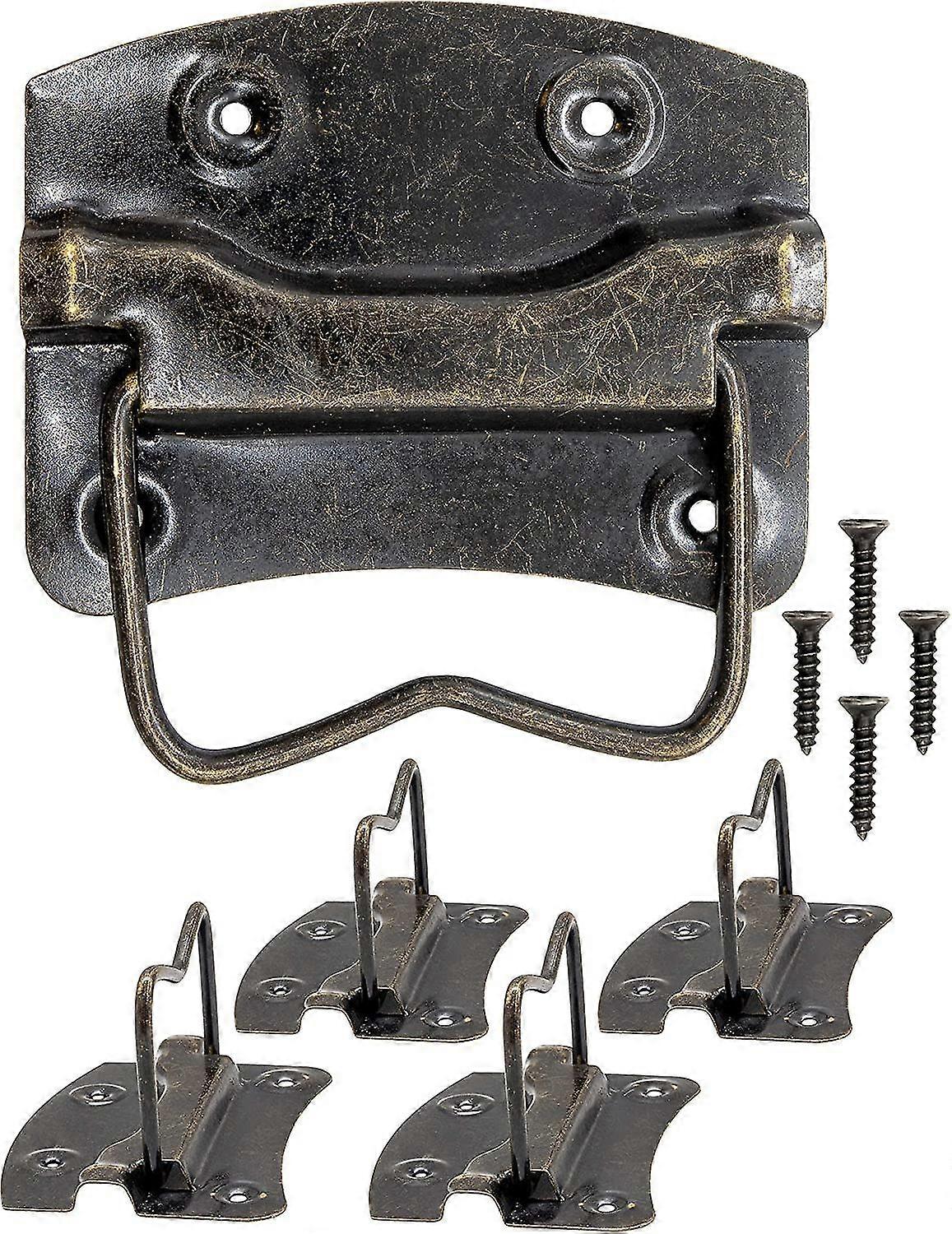 Set Of 4 Antique Folding Handles For Chests, Boxes, Chests Of Drawers, Antique Bronze Brass Design, 76 X 72 Mm, Set Of 4