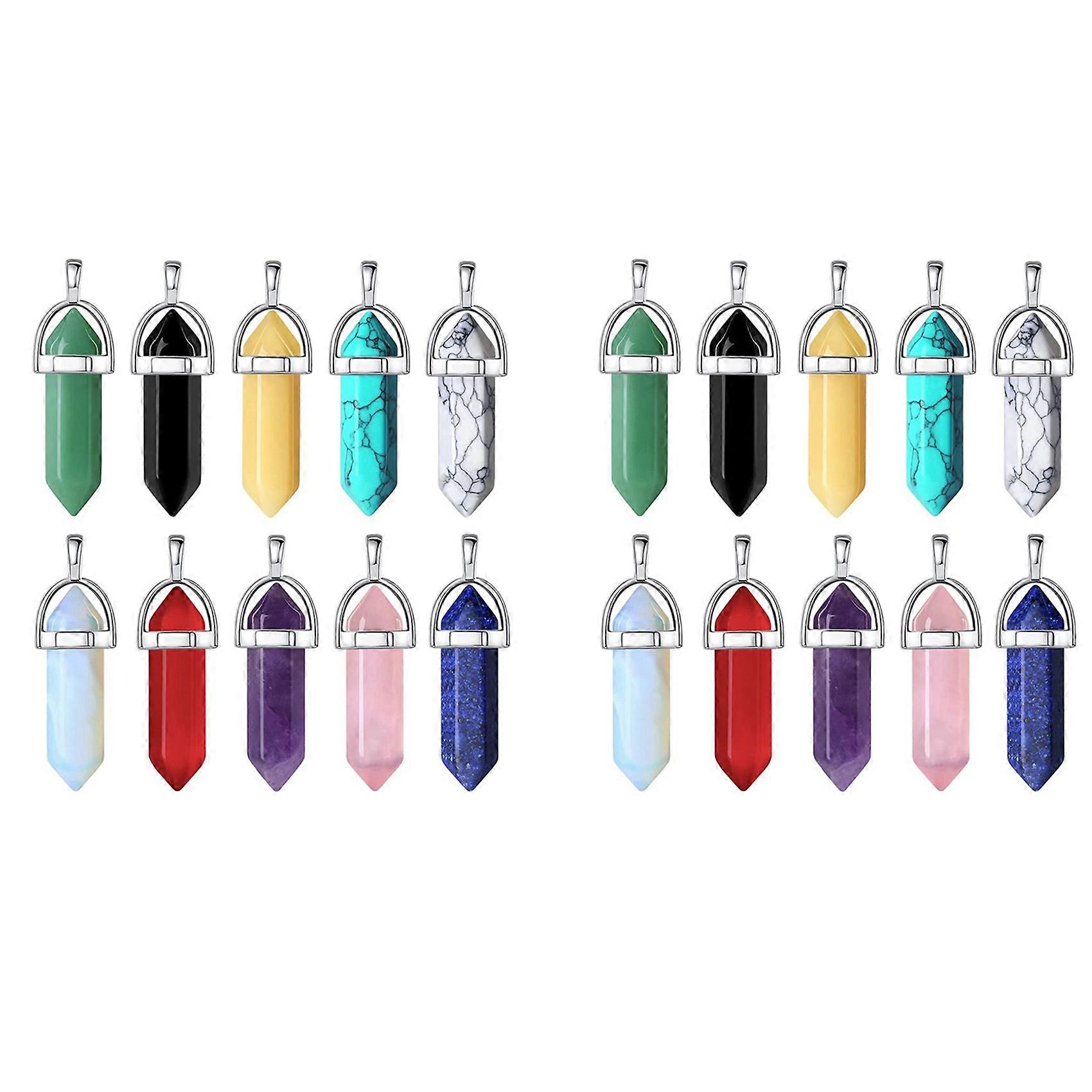 20Pcs Healing Crystal Pendant Charms Jewelry Making Natural Gemstone Bulk Amethyst Obsidian Quartz