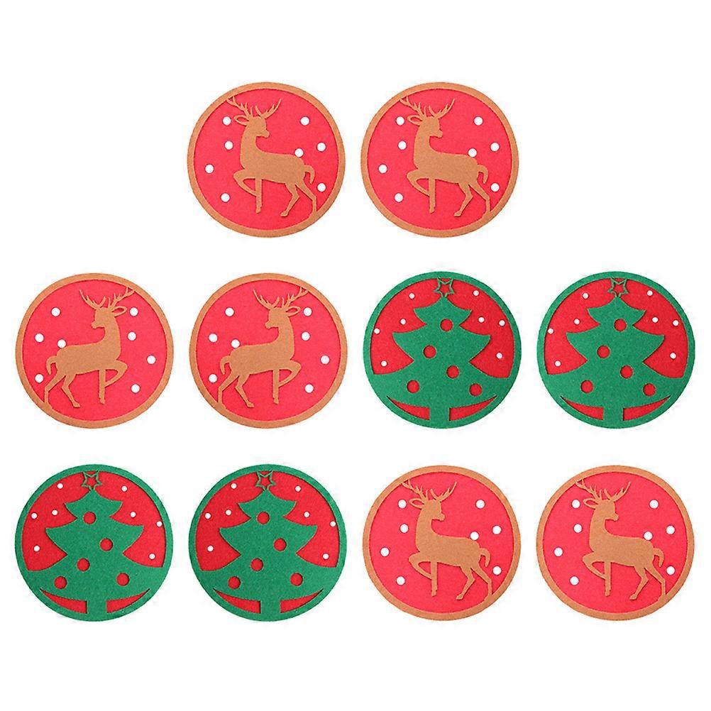 10pcs Chirstmas Elements Round Felt Nonslip Cup Pads (Color Pattern Random)