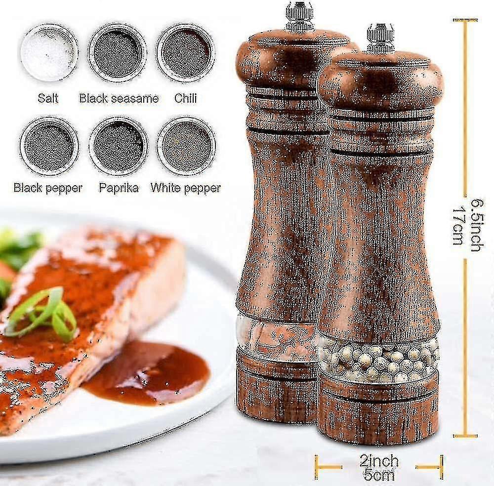 Conjunto de 2 moedores de sal e pimenta de madeira, ajustáveis