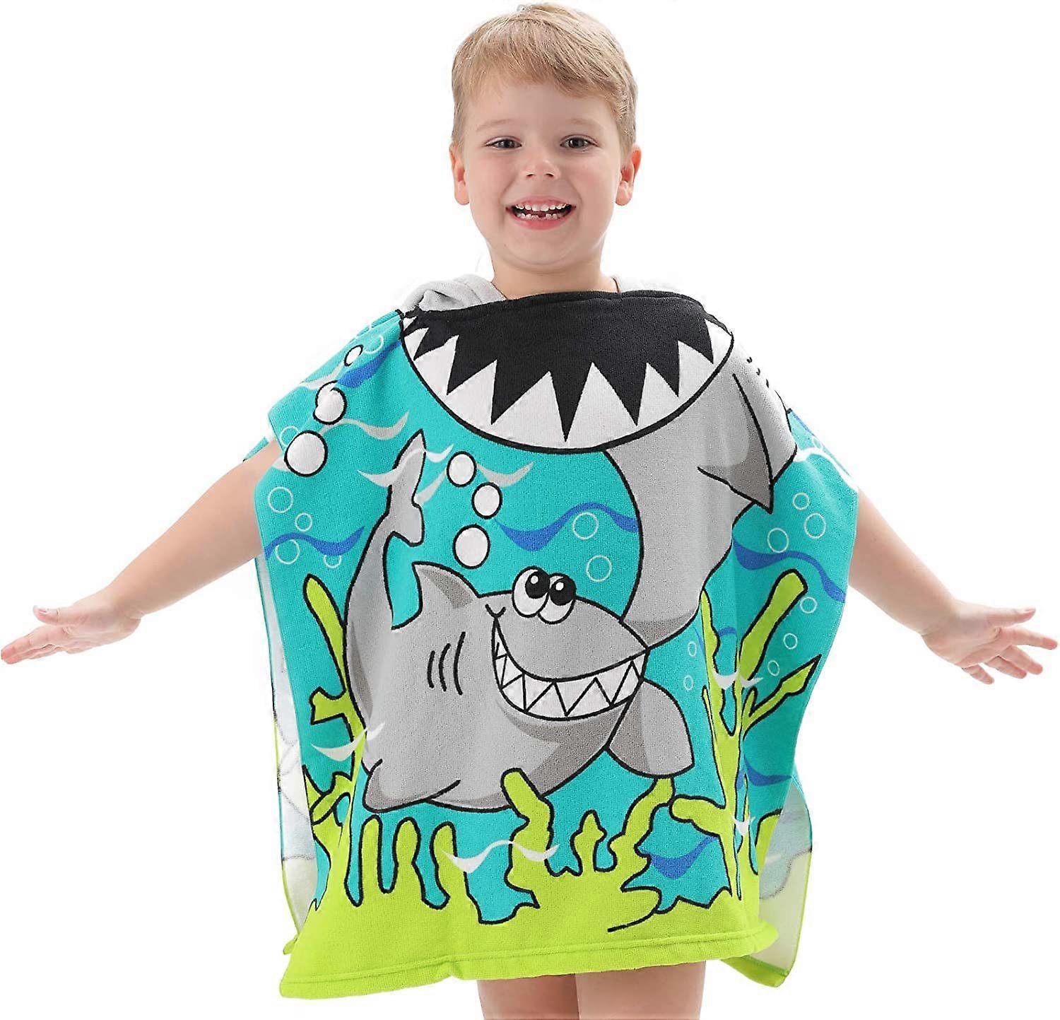 Kids Beach Towel for Boys Girls, Shark Hooded Bath Towel Wrap, Toddler Pool Towel with Hood