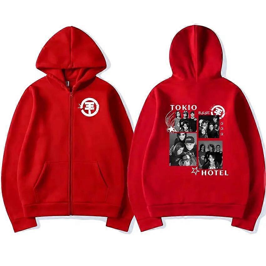 パンクロックバンド 東京ホテル ビヨンド・ザ・ワールドツアー 2023 ジッパーパーカー メンズ レディース ヴィンテージジップアップスウェットシャツコート ヒップホップストリートウェア