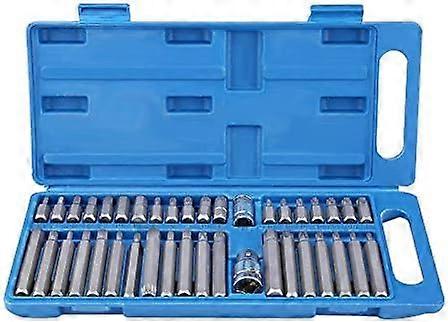 Spline Bit Socket Set, 40Pcs 1/2inch 3/8inch Drive Hex Star Torx Socket Bit Set Tool Set, with Box, Socket Bit Set Tool Kit