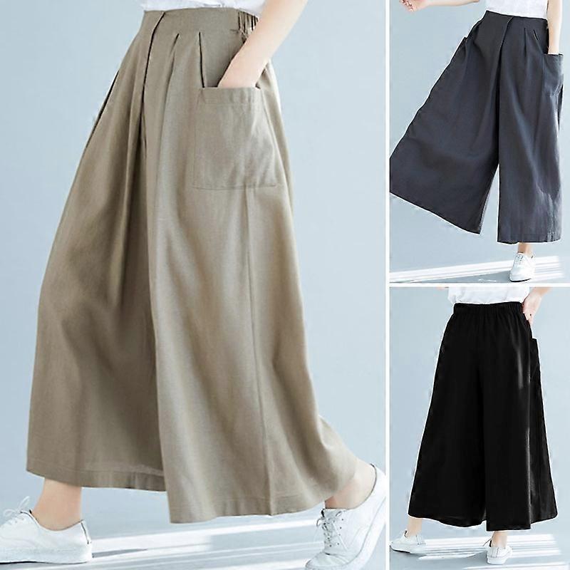 Damer Mode Bomull Vida ben Byxor Bomullsfickor Elastisk Midja Casual Byxor