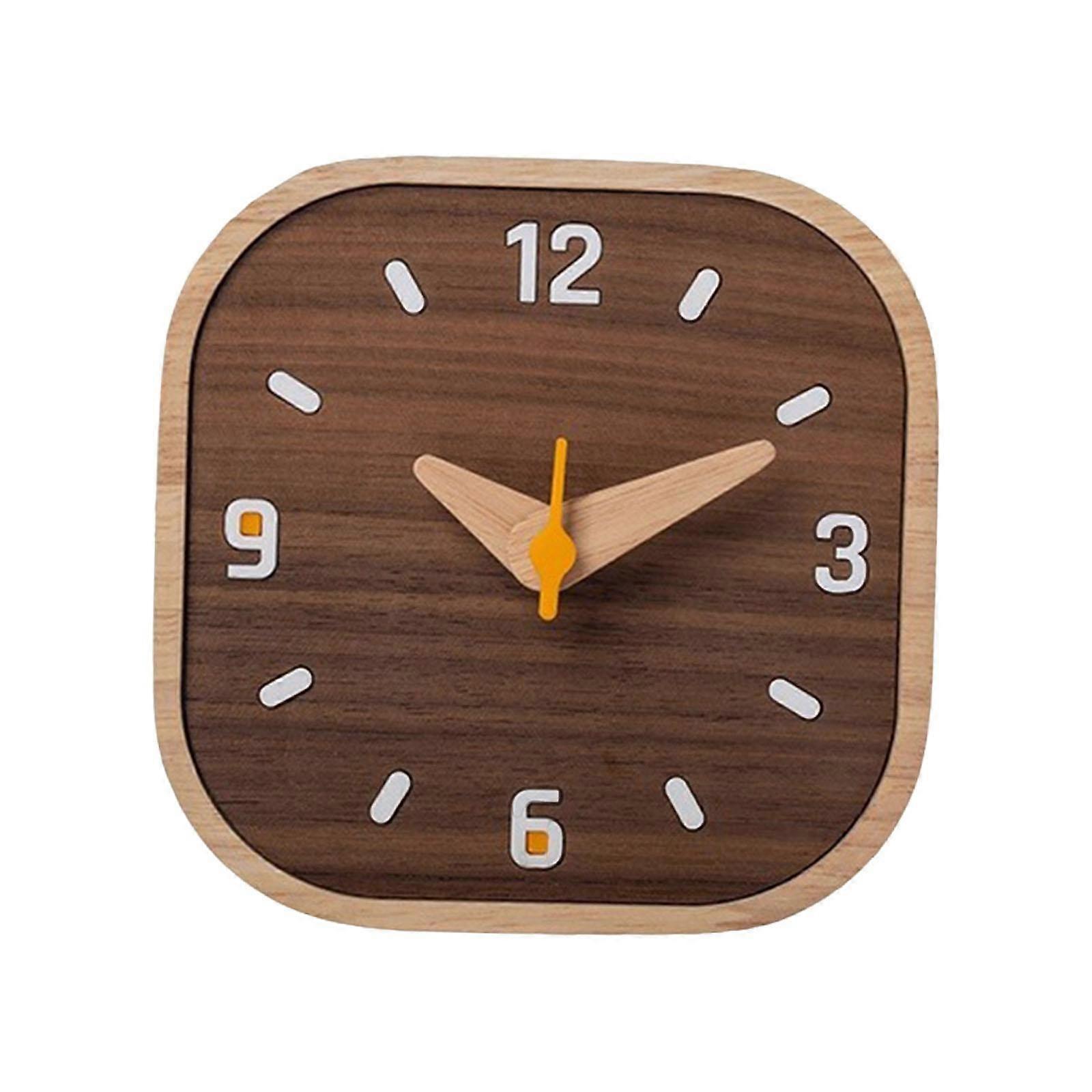 Wood Small Analog Table Clock 5.2x5.2x1inch Square for NightStand Decorative
