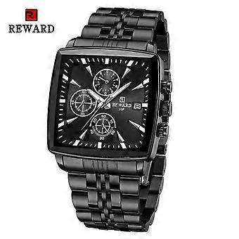 New REWARD Stainless Steel Quartz Watch for Men Fashion Wristwatch Waterproof Luminous Chronograph Date Sport Timepiece