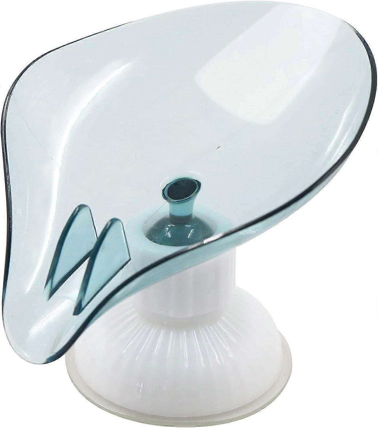 Rotating Soap Dish with Suction Cup and Drain, Removable No Drilling for Kitchen, Shower, Bathroom, Keep Soap Dry (Blue)