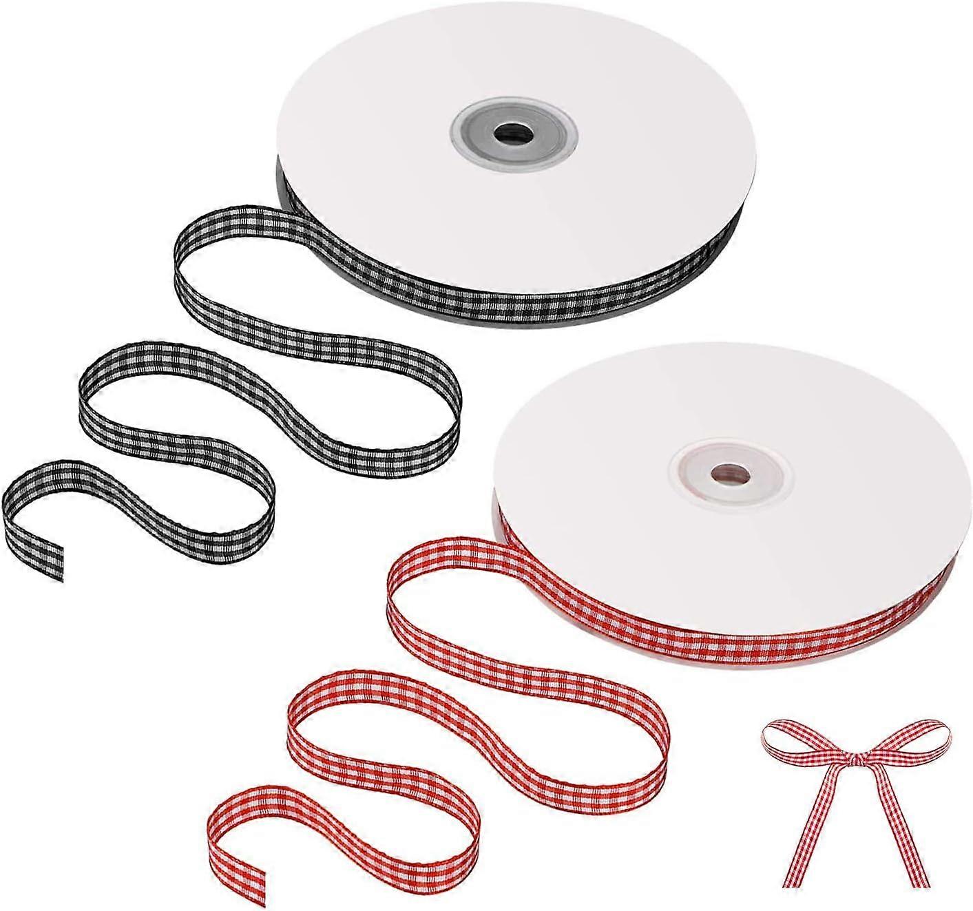 Christmas Cake Decorating Gingham Ribbon - 1 Roll Black & 1 Roll Red