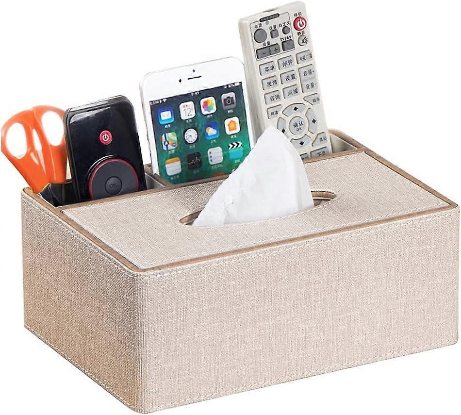 Leather Rectangular Multifunction Tissue Box Cover and Remote Control Caddy,Suitable for Storing pen