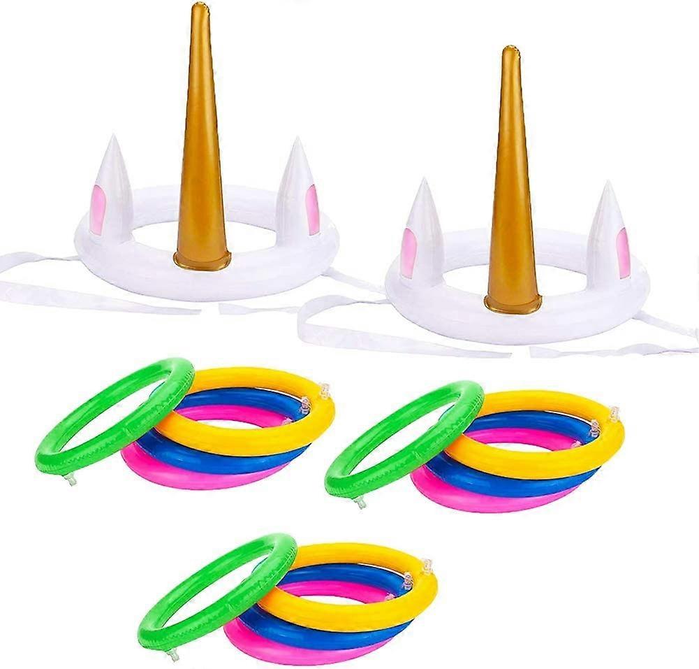 Unicorn Party Games, Inflatable Ring Toss Game Set Include 2 Pieces Unicorn and 12 Pieces Toss Rings, Party Game Favors 2 Pack