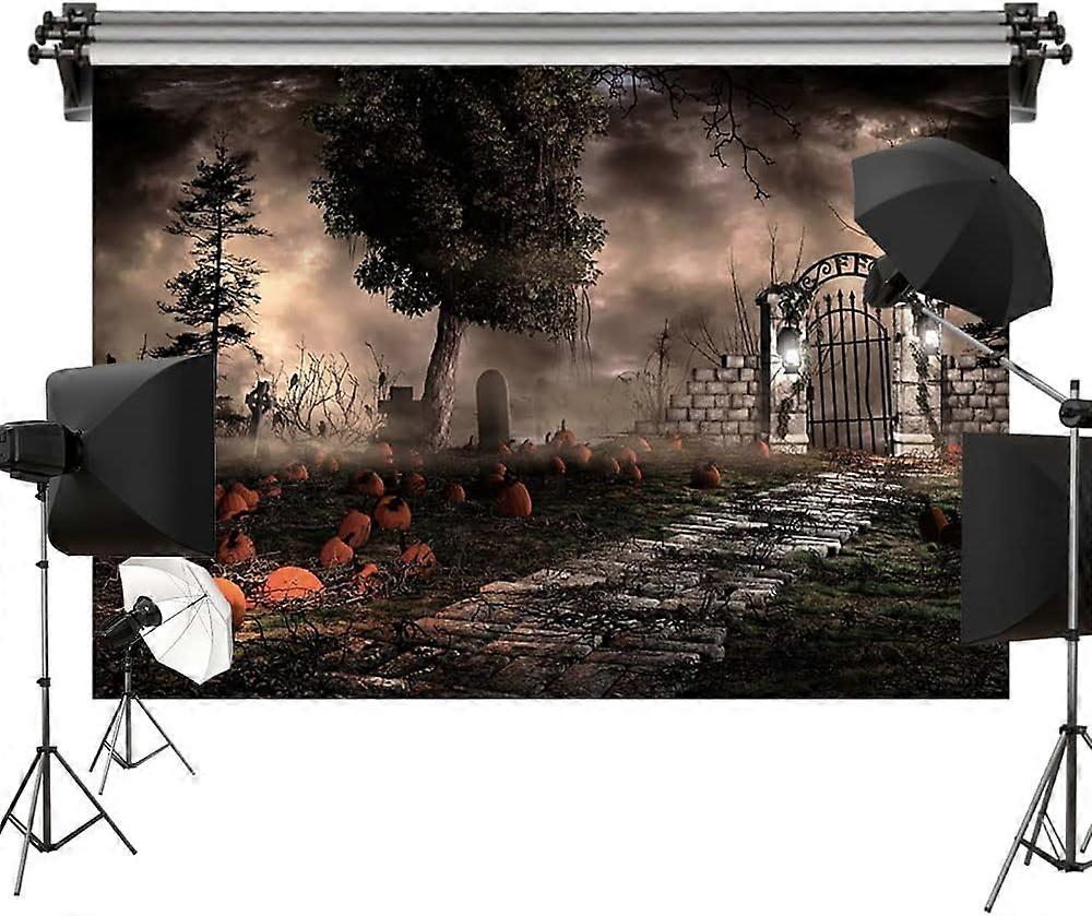 7x5ft/2.2x1.5m Halloween Theme Backdrop Pumpkin Night Computer Printed Cloth Background Photo Video Studio Props