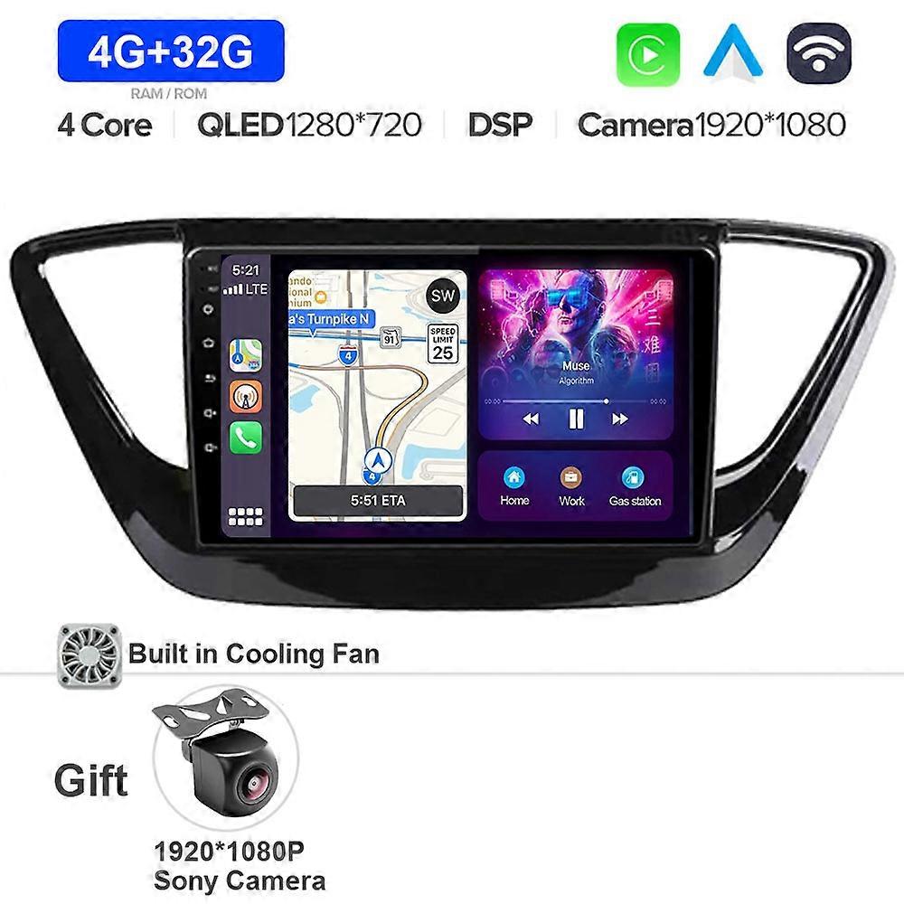 9" Android 13 Black Car Radio Stereo Audio Multimedia Video Player For Hyundai Solaris 2 2017 - 2018 4G WIFI Navigation GPS