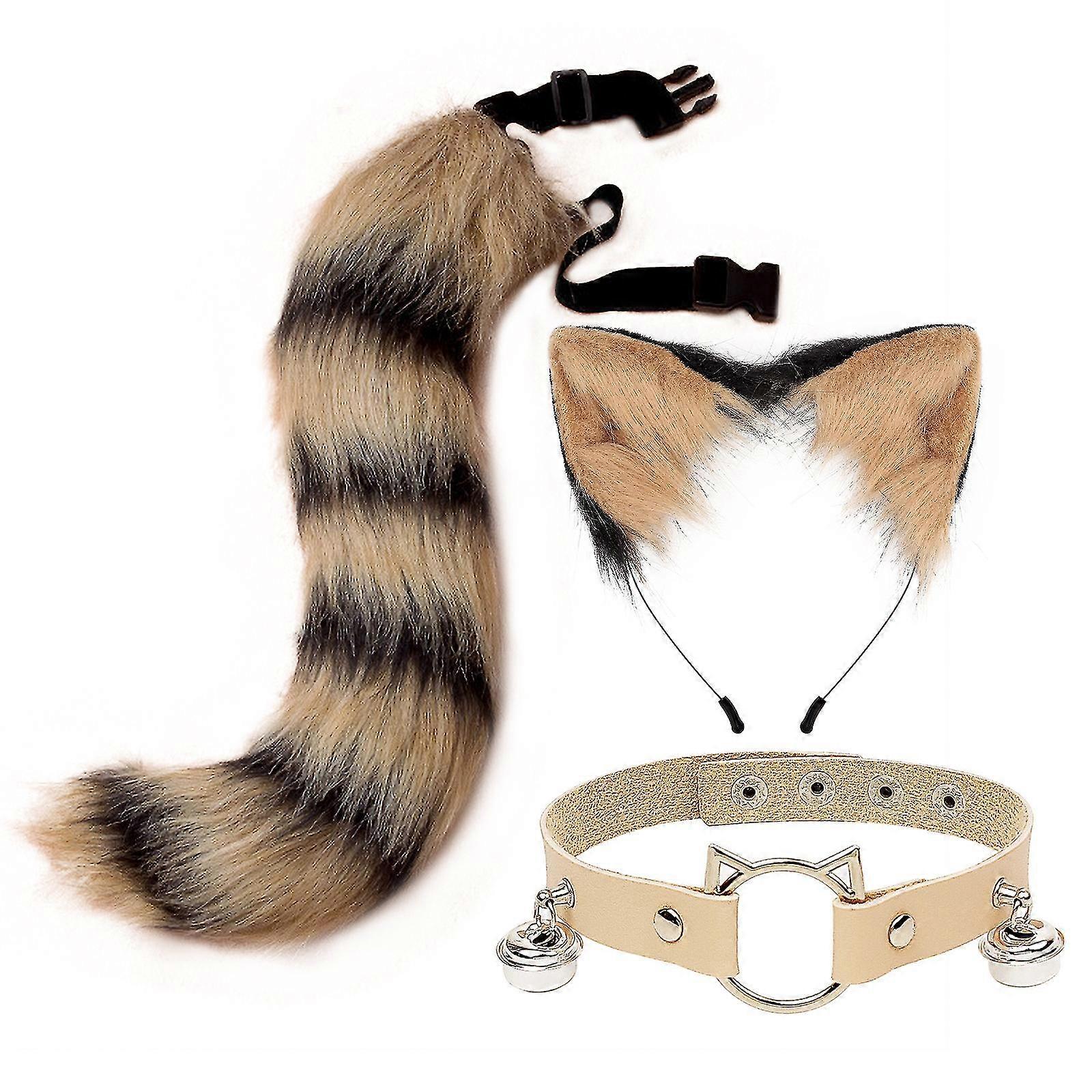 3db Cosplay Macska Aranyos Fülek Fejpánt Szőrös Róka Farok Csengő Nyak Choker Set Játékok TW