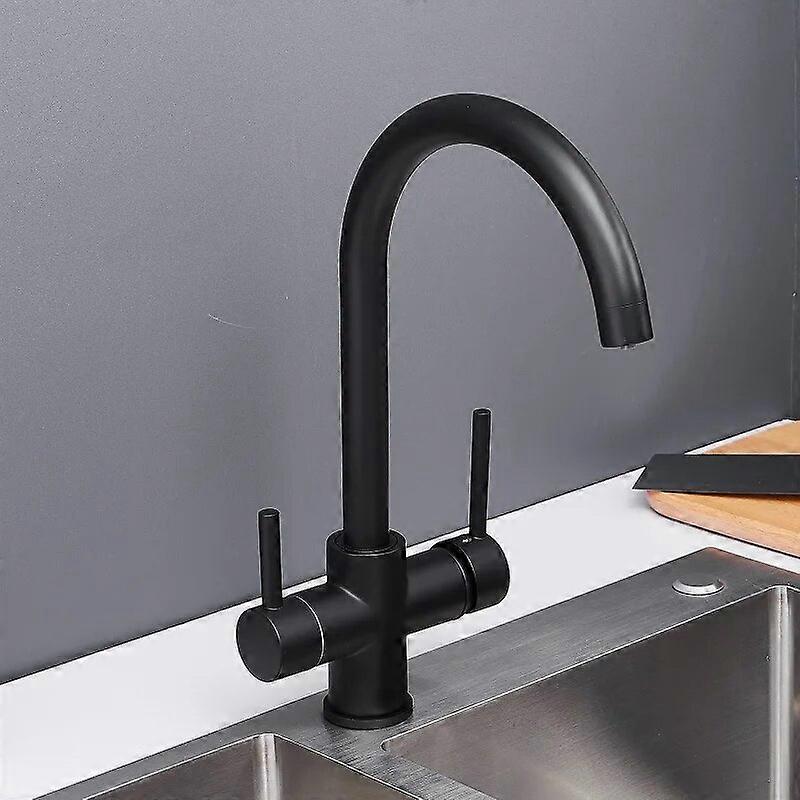 Chrome Dual Handle Filtered Crane For Kitchen, 360 Rotation Water Filter Tap Three Ways Sink Mixer Kitchen Faucet