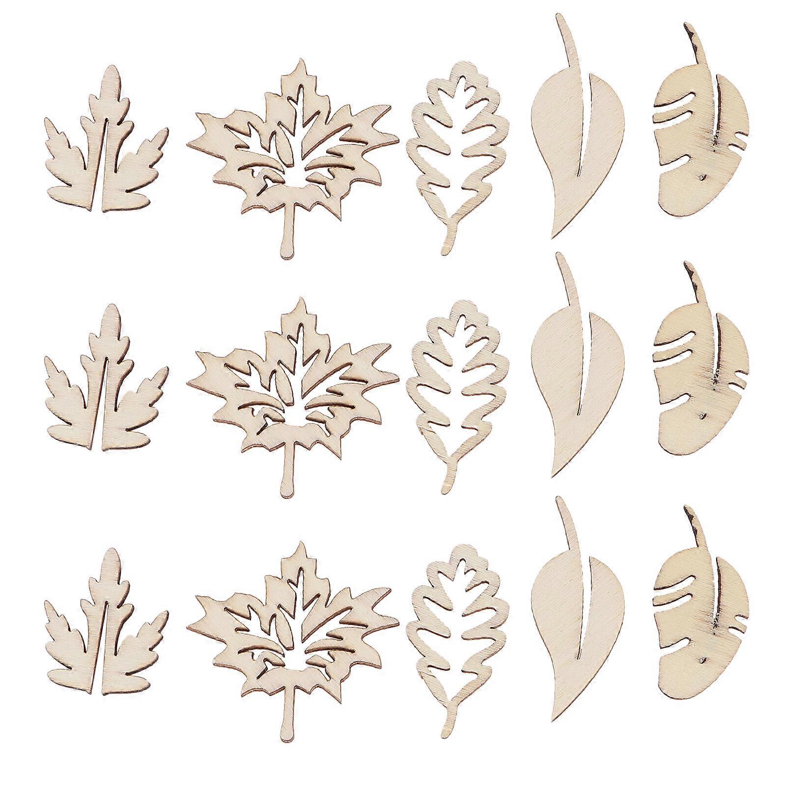 50pcs Wooden Slices Various Leaves Shape Craft Ornament Decoration Wooden Hollow Out DIY Accessories Without Hole (Assorted Pattern)