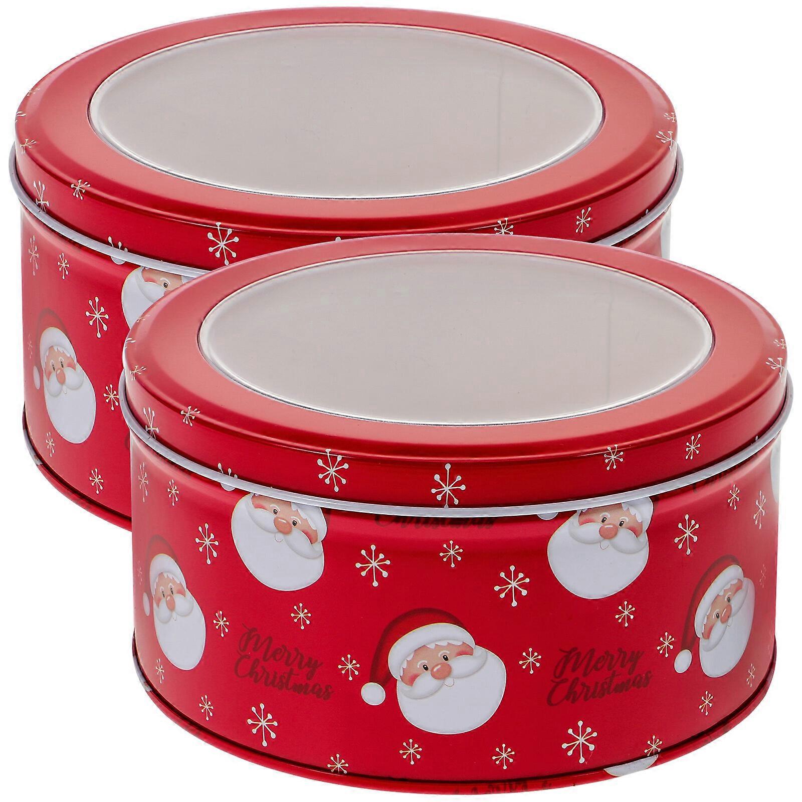 2Pcs Christmas Cookie Boxes Round Candy Boxes with Window Display Storage Box