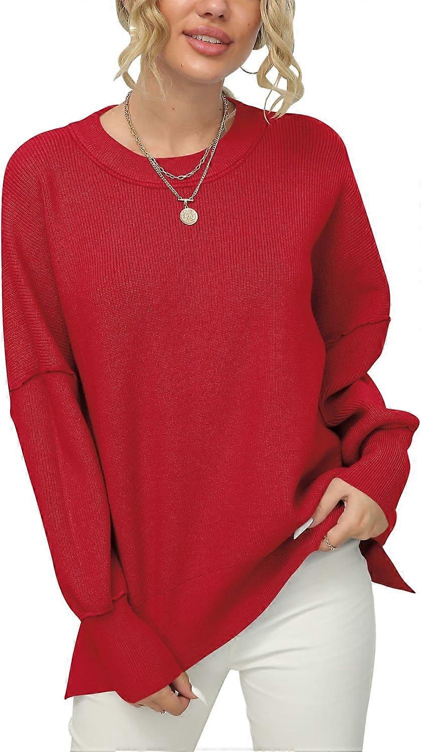 Women's Crewneck Batwing Sleeve Oversized Ribbed Knit Pullover Sweater Top