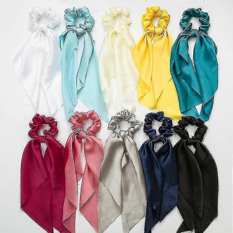 10Pcs נשים משיי מרובע צעיף טבעת שיער קשורה סטרימרים סאטן