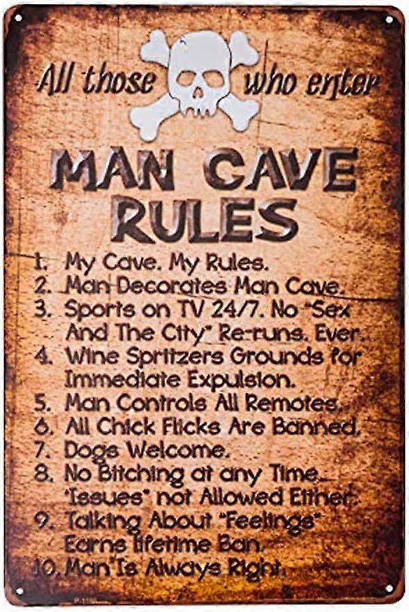 Man Cave Rules Top 10 Gameroom Bar Pub Novidade Lata Sinal 8 X 12 polegadas (M0061)