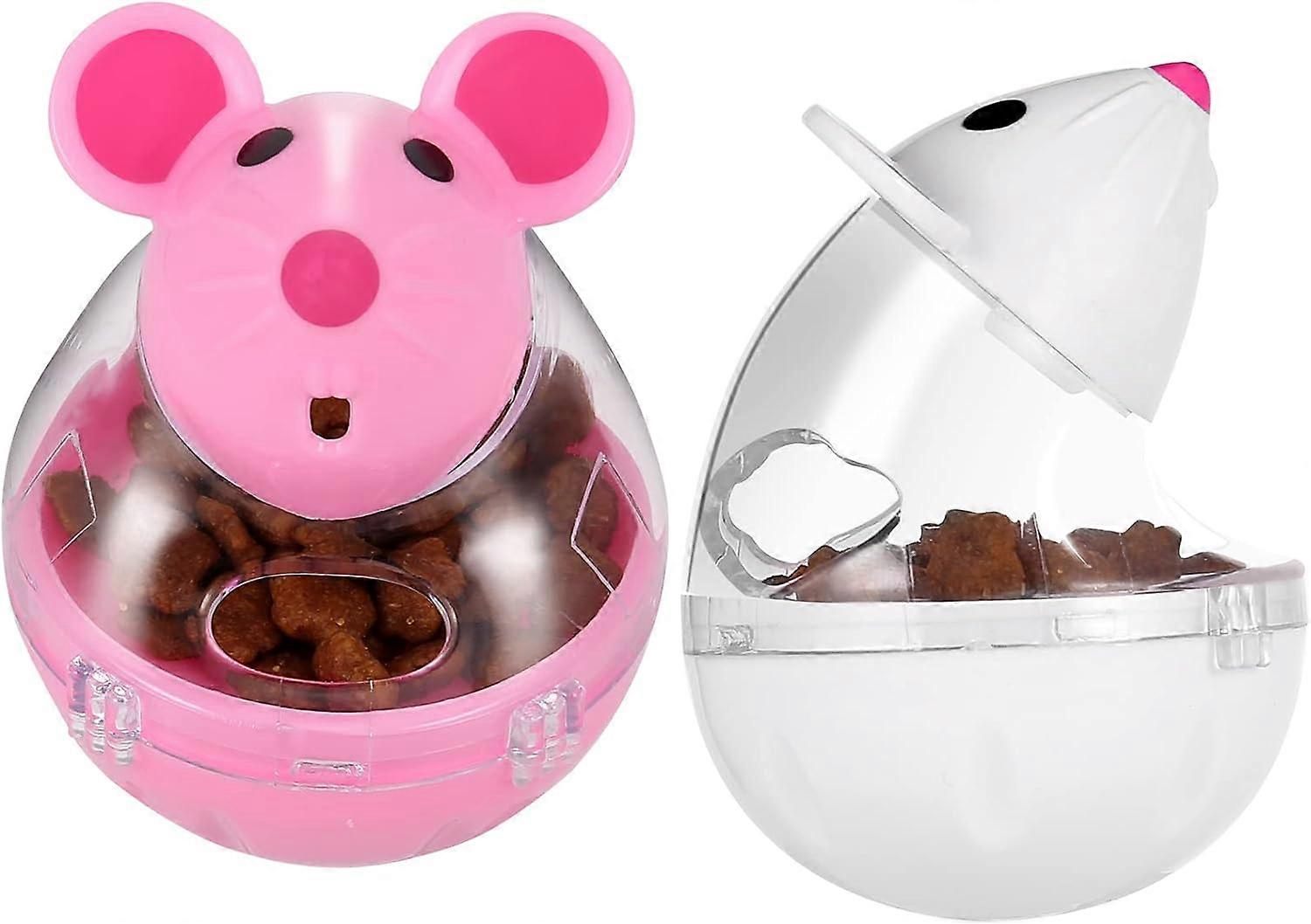 2 Pcs Cat Food Ball Dispenser Cat Treat Toy Feeder Toy for Interactive IQ Treat Training Mouse shape Tumbler (Random color)