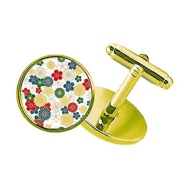 花浮世絵リピート日本スタッズビジネスメタルカフリンクスゴールデン