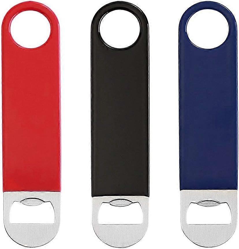 3 Pack Heavy Duty Stainless Steel Flat Bottle Opener, Solid Beer Openers, 7 inches Red, Black, Blue
