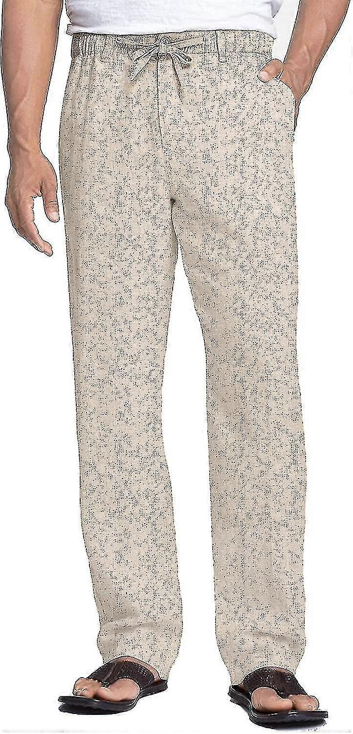 Men's Casual Linen Pants Elastic Waist Drawstring Cotton Pants