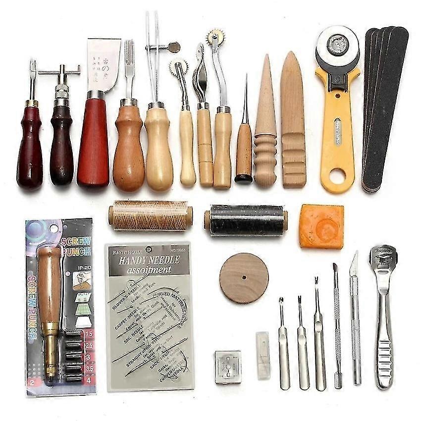 Leather Craft Package Handmade Leather Hand Sewing Set Leather Tools Diy 37-Piece Set