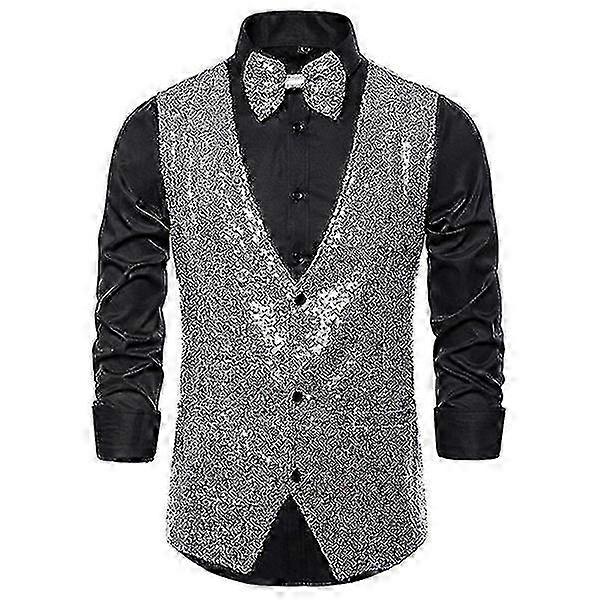 Paillettenweste für Herren Glänzender Anzug Weste Partykleid mit V-Ausschnitt - JA
