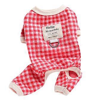 Geruite hondenkleding leiband set zachte ademende kleding voor huisdieren vierbenige puppy outfit met riem voor Bichon Frise Teddy rood en 3.9ft riem XXL