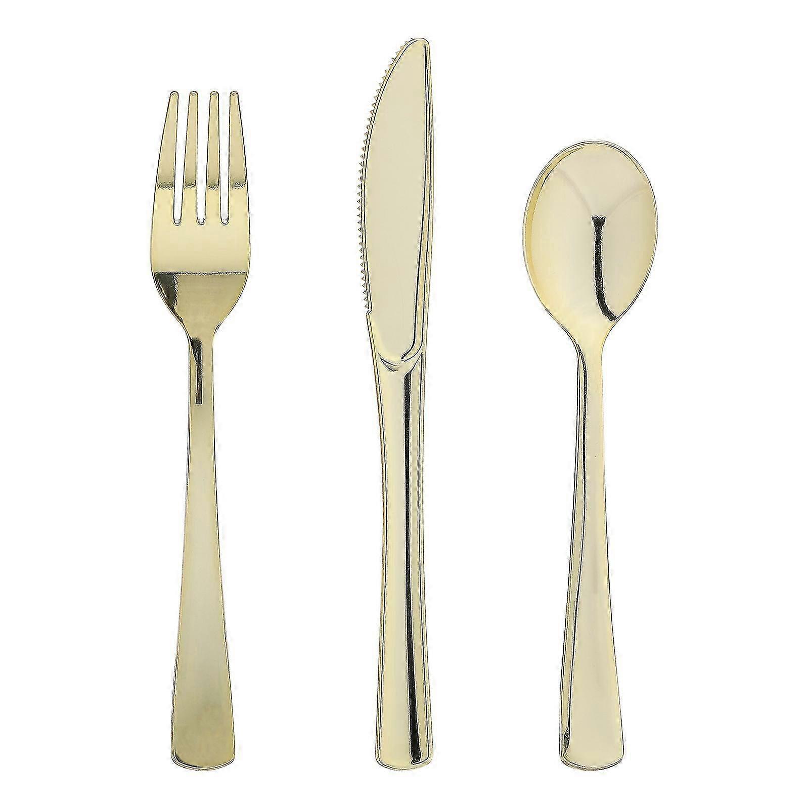 Golden Plastic Cutlery Set, Disposable Dinnerware, 18 Pcs