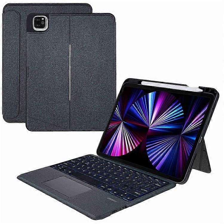 Compatible JIUYU pour iPad Pro 12,9 pouces (2020) / (2021) Étui en cuir + clavier compatible Bluetooth avec trackpad rétroéclairé