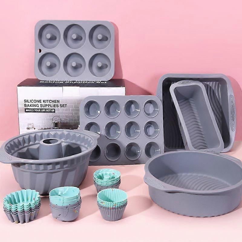 Silicone Cake Baking Pans and Baking Molds Silicone Muffin Cups Cake Baking Kits Gray