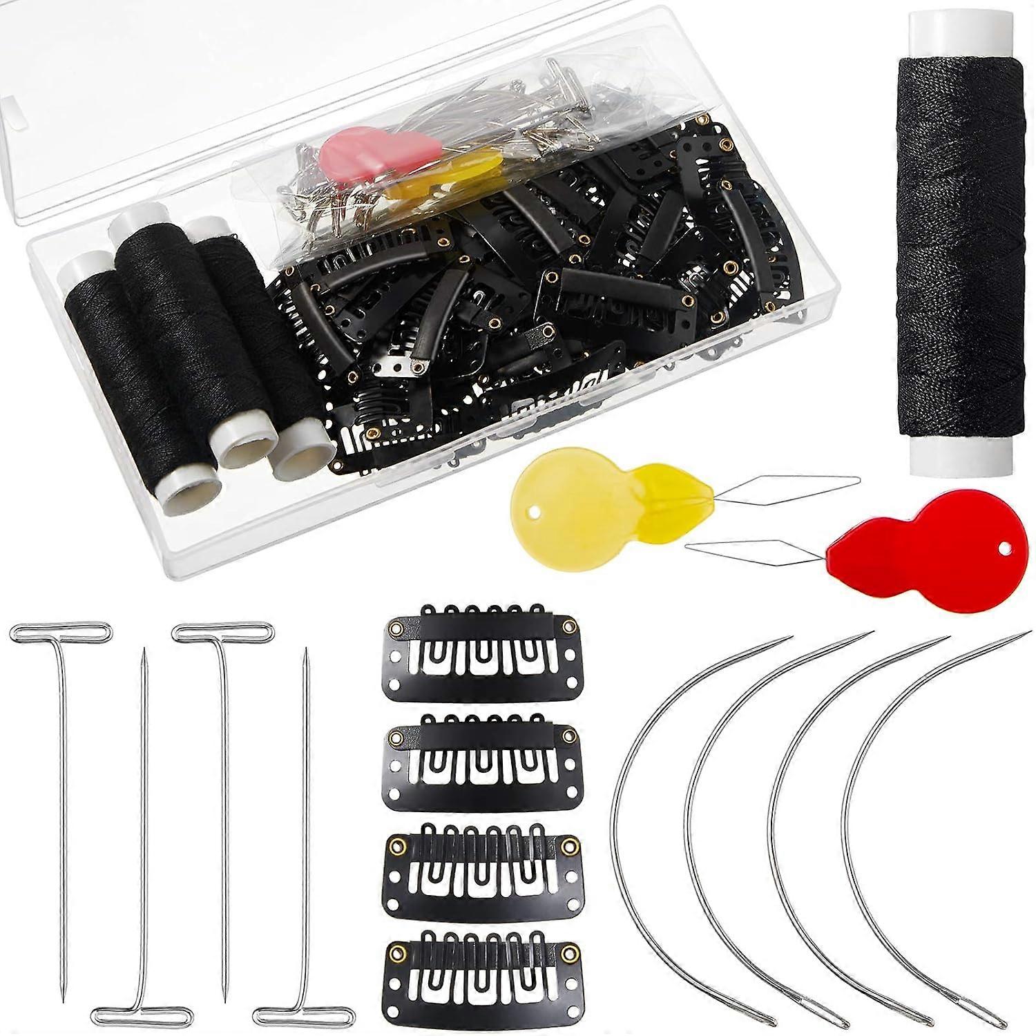 Hair Extensions Clip Wig Making Set 85 Pieces with Snap Clips Curved Needles for DIY Hair Styling and Customization