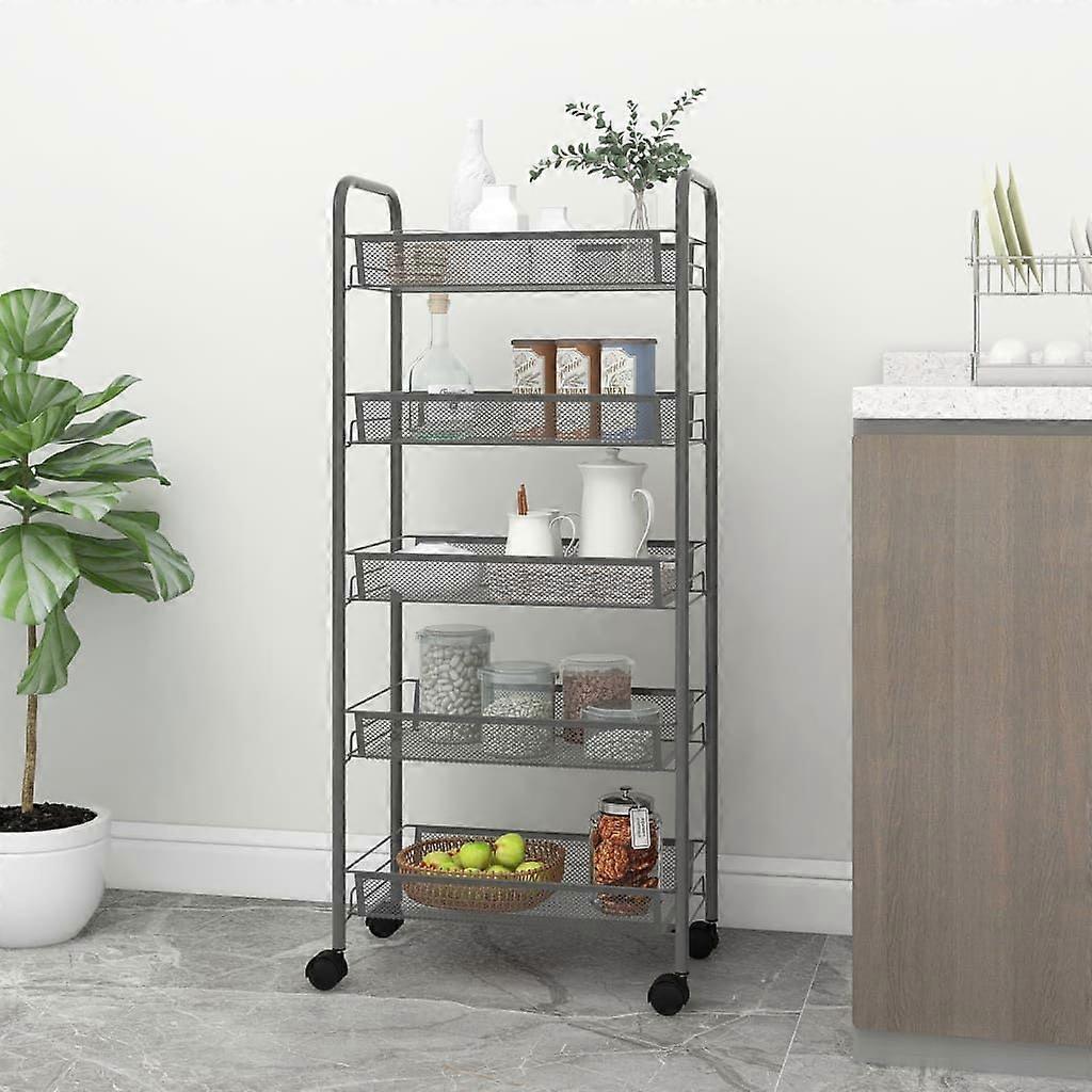 5-Tier Kitchen Trolley Gray 18.1"x10.2"x41.3" Iron
