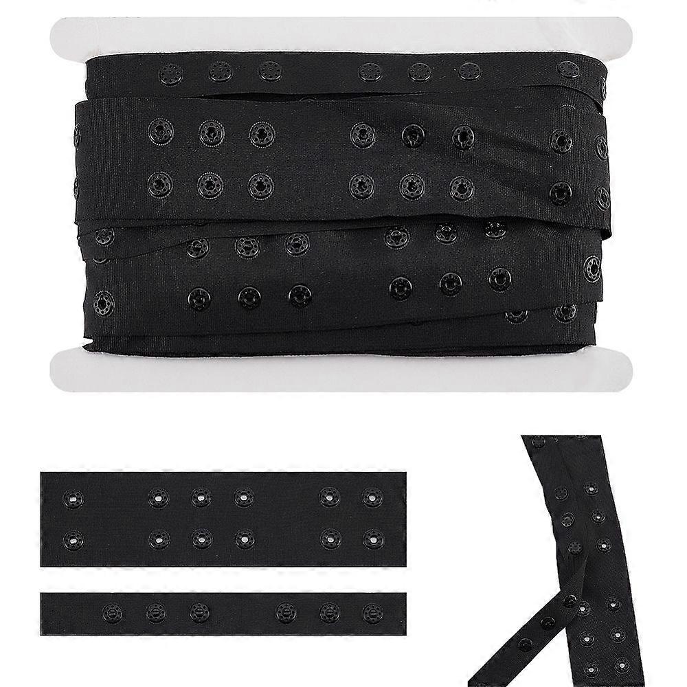 6 Yards 2-Row Plastic Snap Button Tape Sewing Fastener Polyester Tape Black 41x0.2mm Hole: 2.5mm & 18x0.2mm Pin: 3mm