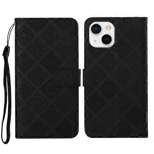 For iPhone 15 Ethnic Style Embossed Pattern Leather Phone Case