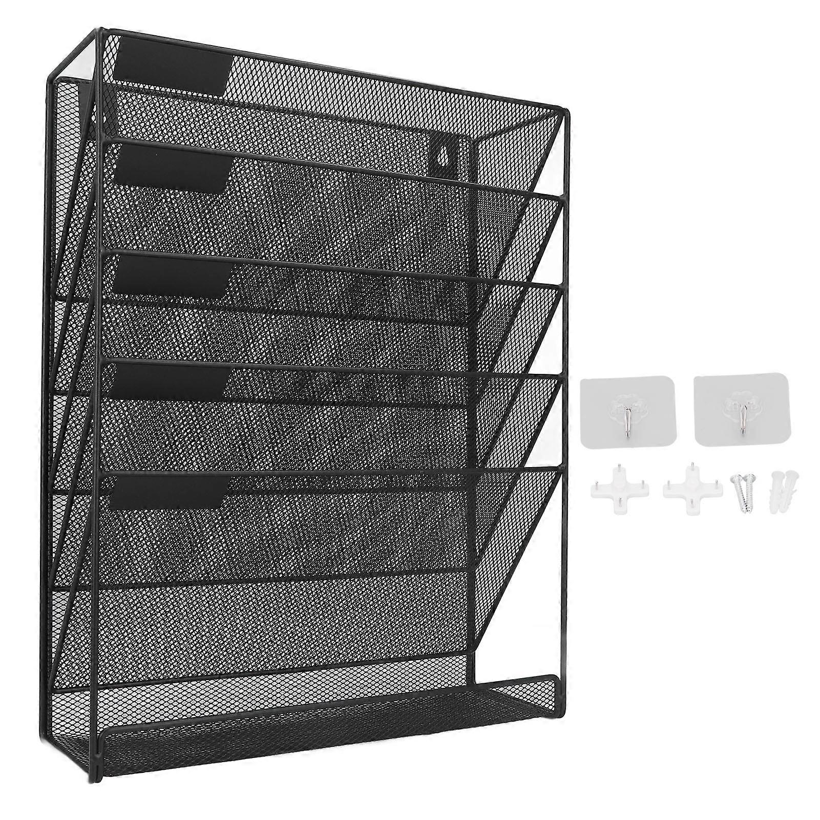 Wall File Organizer 5 Pockets Durable Metal Space Saving Wall Mount Wall File Holder for File Document Notebook