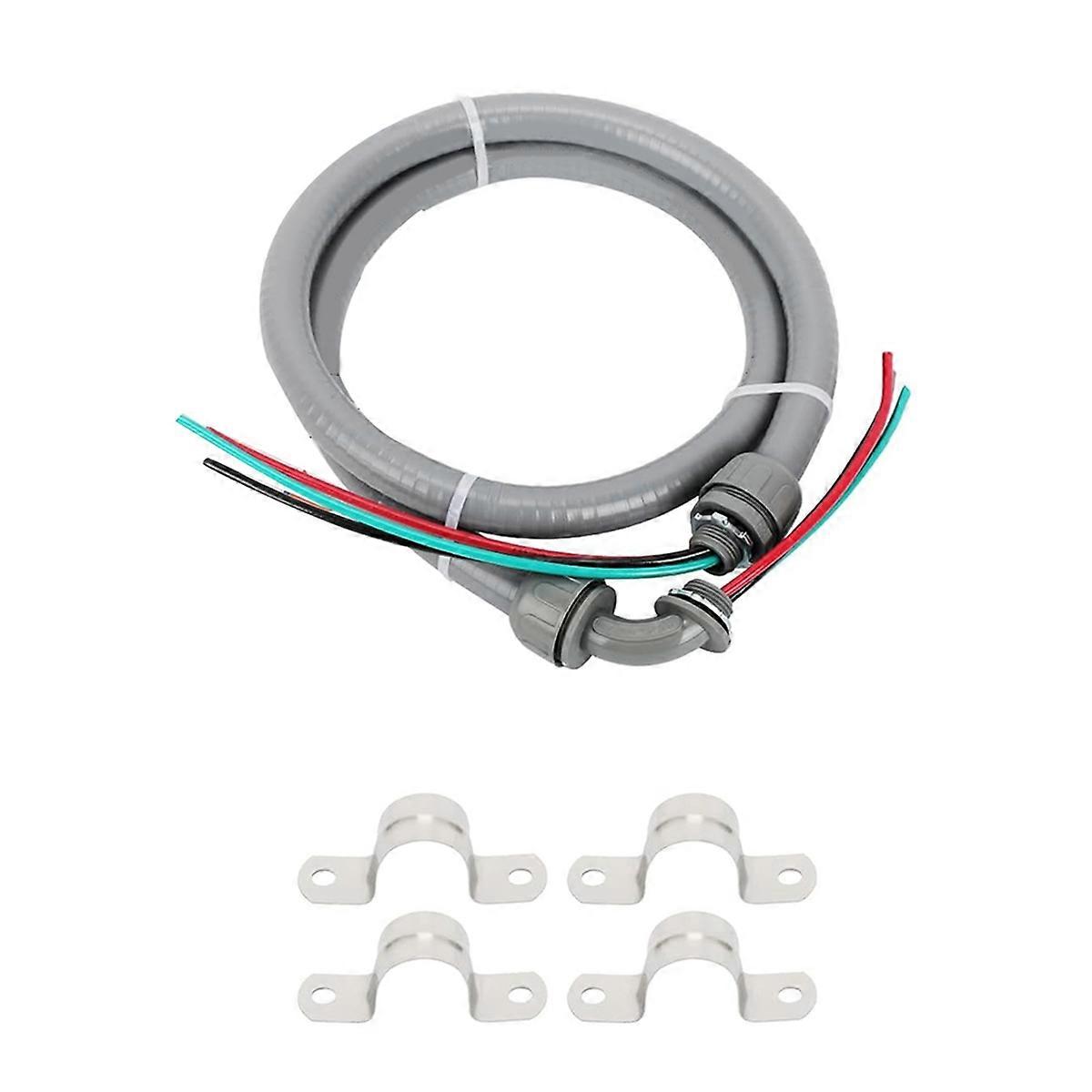 1/2 Inch 4Ft Electrical Conduit 10-Gauge Wire with Ground Nonmetallic Liquid Tight Whip Assembly AC Disconnect Box Whip