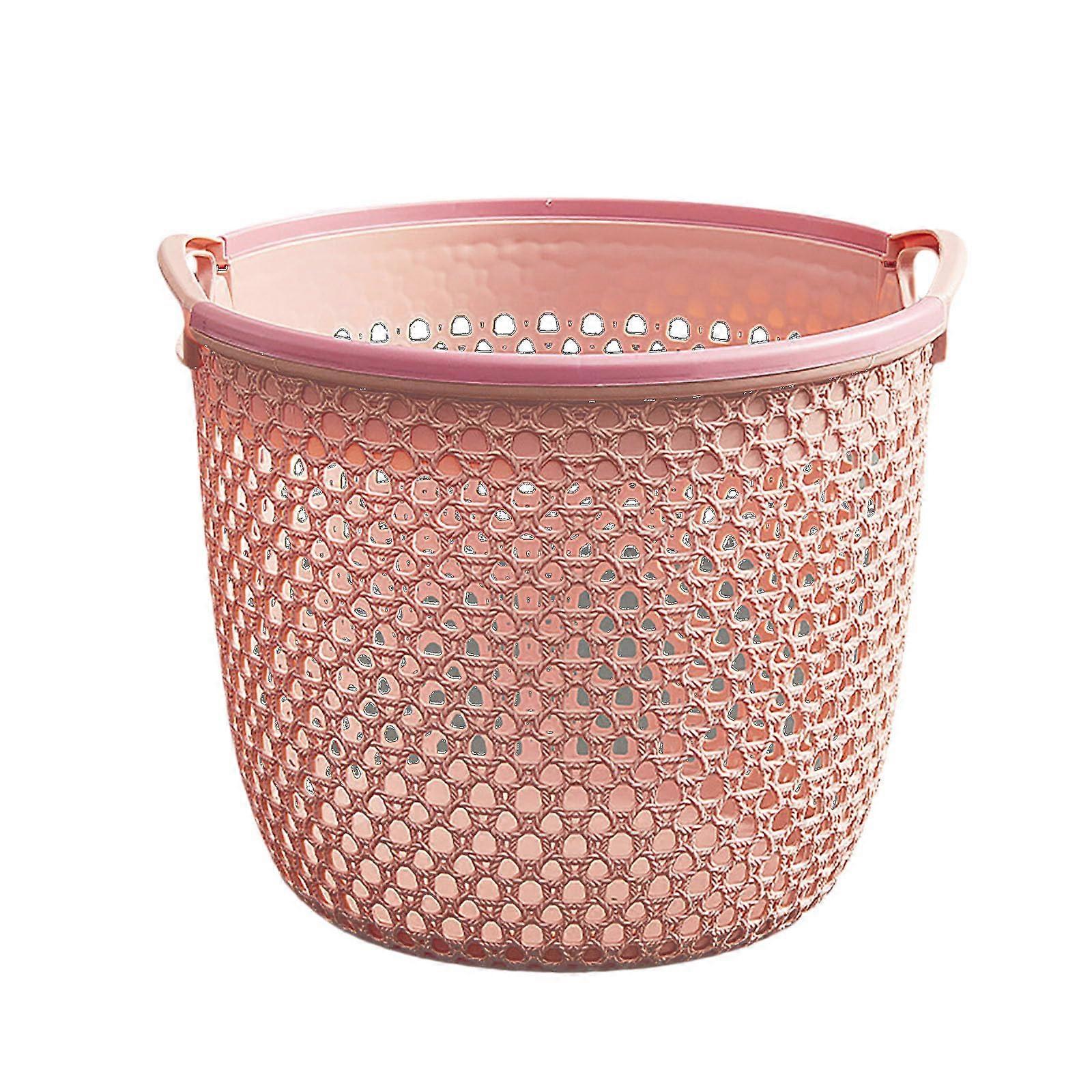 Small Pink Laundry Basket with Handle, Durable Plastic for Dirty Clothes in Bathroom or Laundry Room, Compact Size
