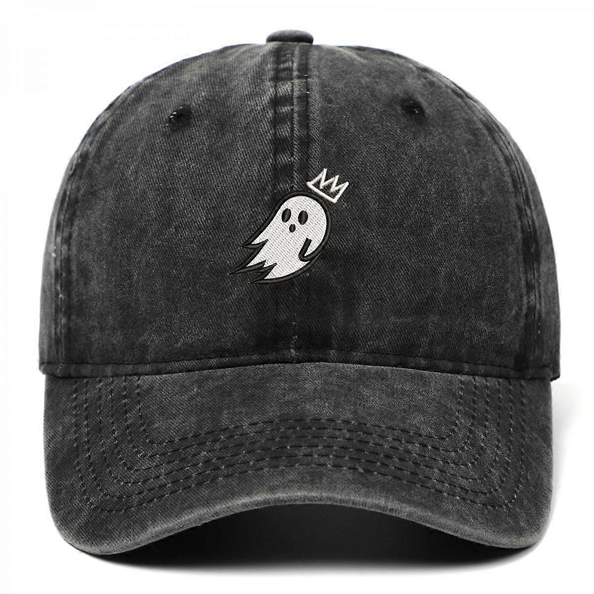 Ghost Embroidered Baseball Cap Casual Hat (Washed Black)