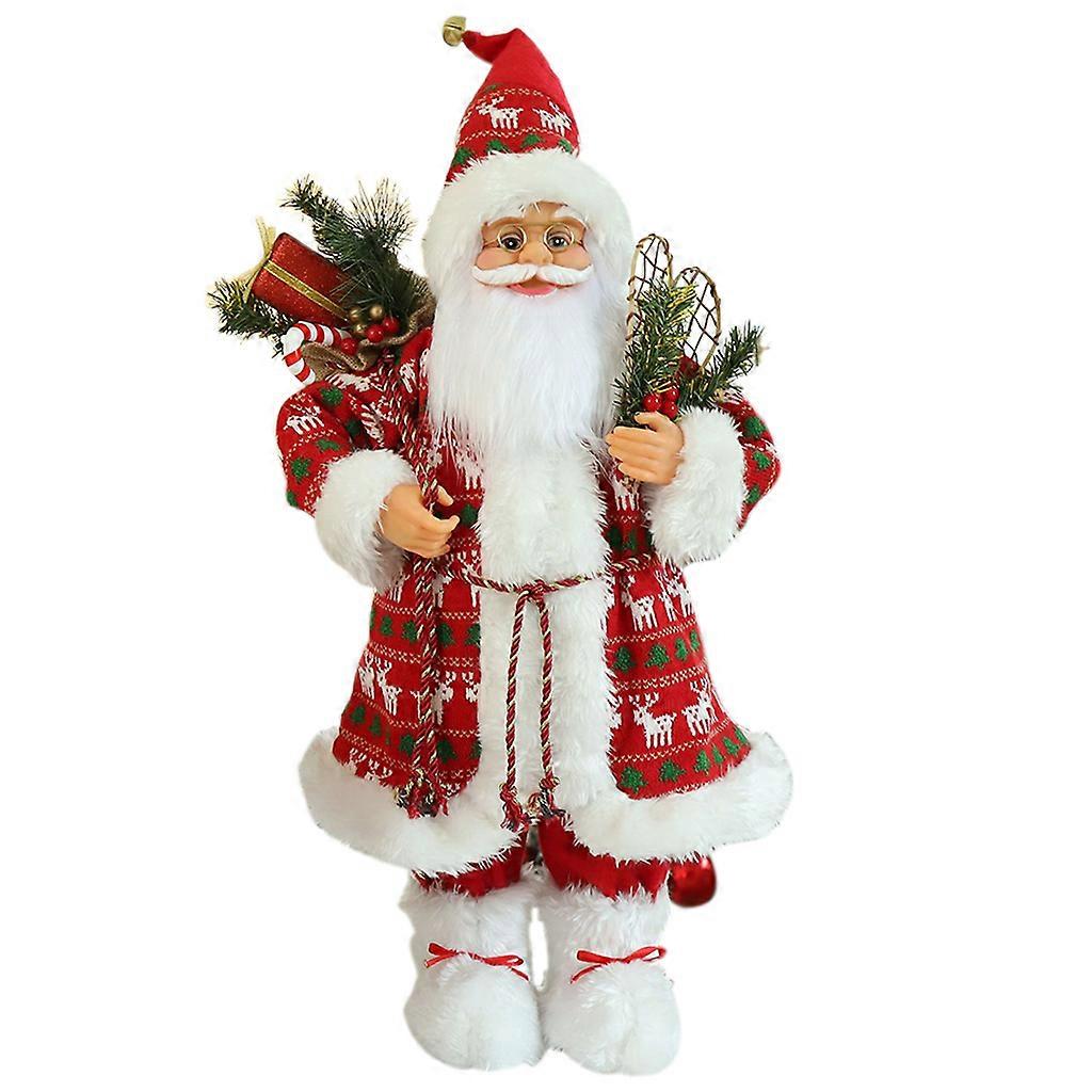 Red Robe Santa Ornament Santa Claus Holding Gifts for Doll Standing Figurine for Christmas Home Party Window Desktop Decoration Festival Gift