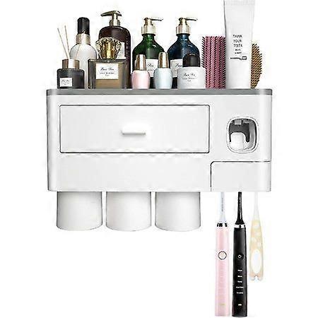 Toothbrush Holders Bathrooms 3 Cups Holder Toothpaste Dispenser Wall Mounted