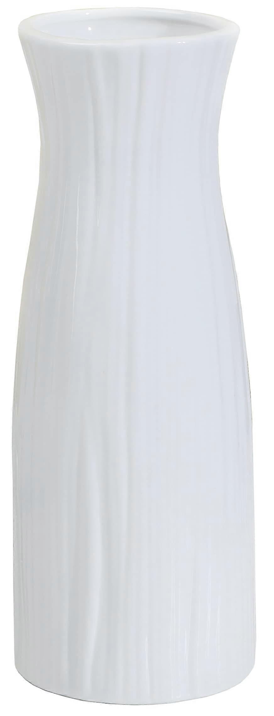 White Ceramic Vase for Home Decor 8 Inch Tall, Elegant Modern Design, Perfect for Fresh Flowers or Faux Arrangements