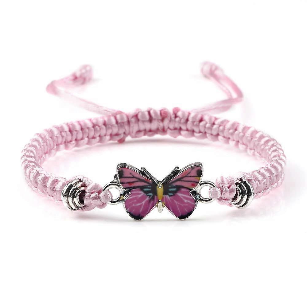 Colorful Butterfly Charm Bracelet - Handmade Woven Adjustable Braided Rope Jewelry for Women and Girls