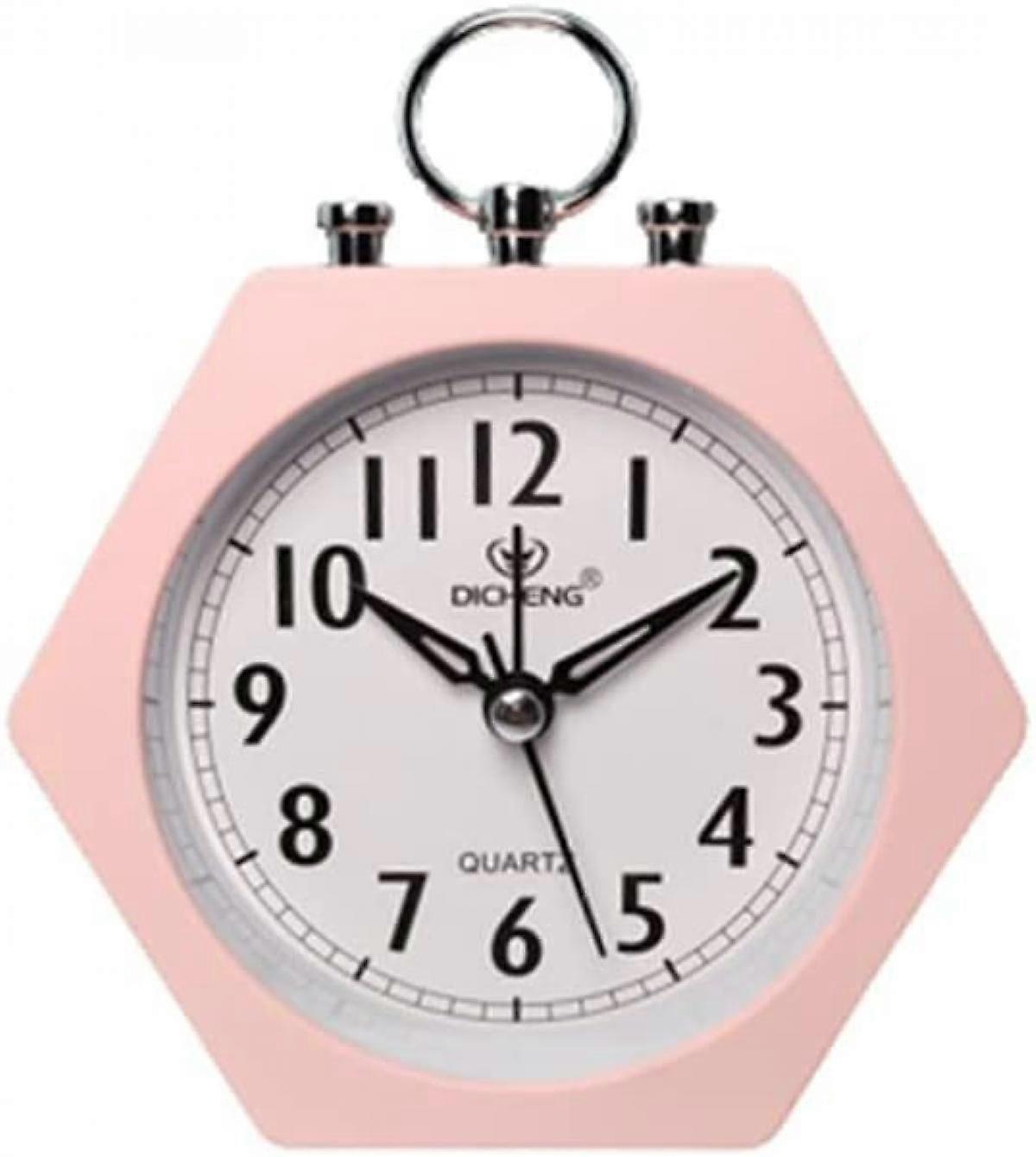 Small Table Clocks Decorative Analog Alarm Clock Hexagon Bedside Table Clock Pink